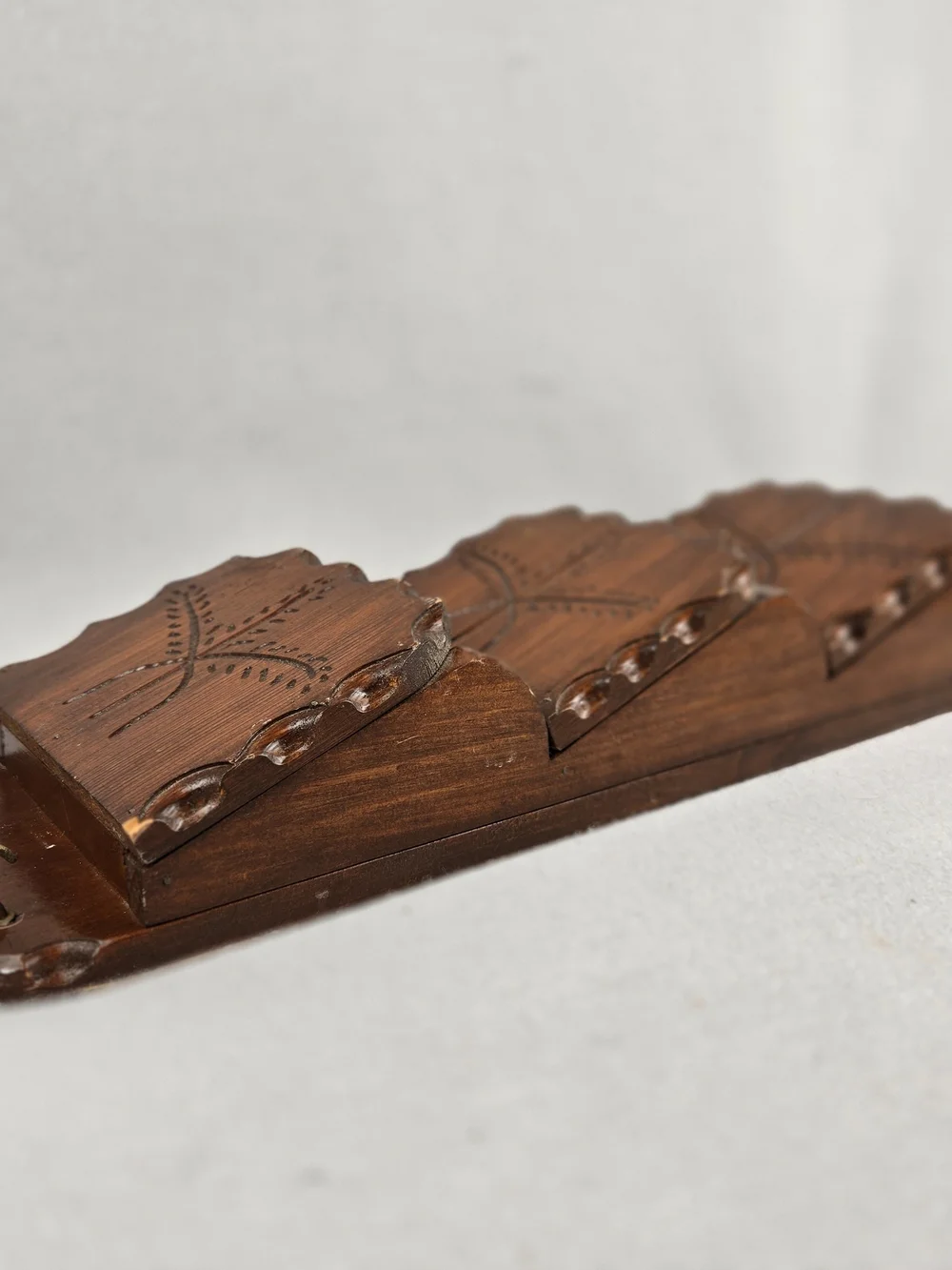 Vintage Carved Wood Mail Sorter Key Rack Wall Pocket 3 Tier
